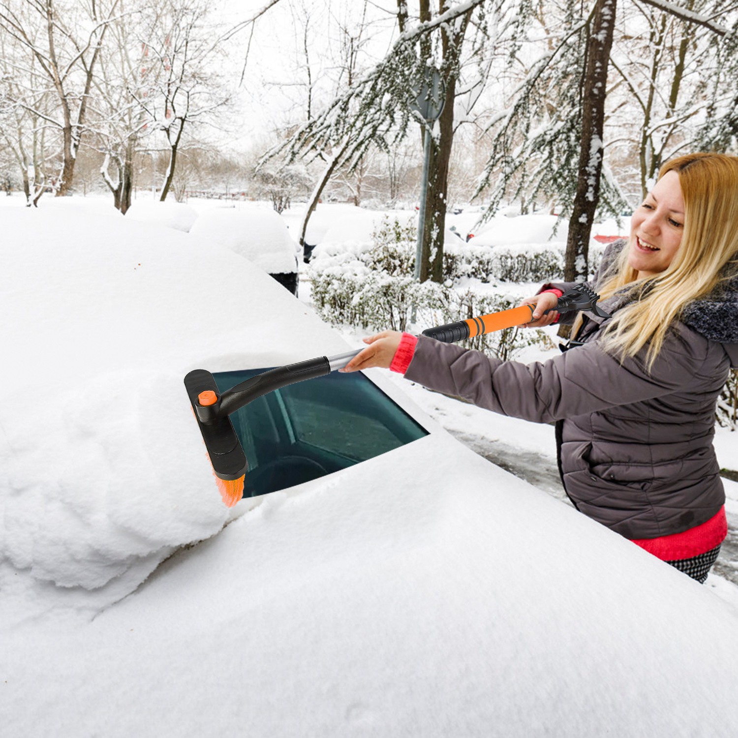 3 Color Options -- 1Pc 3 In 1 Windshield Ice Scraper Extendable Car Snow Removal Tool Telescoping Car Broom Snow Shovel Automobile Frost Removal - Image 5