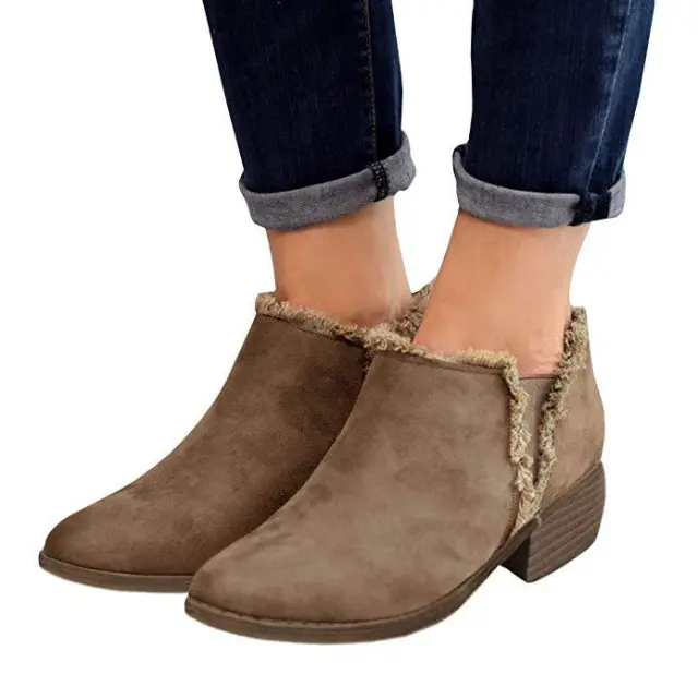 Retro Polished Thick Heel Plus Size Side Zipper Ankle Boots Khaki - Shop at LoveMi