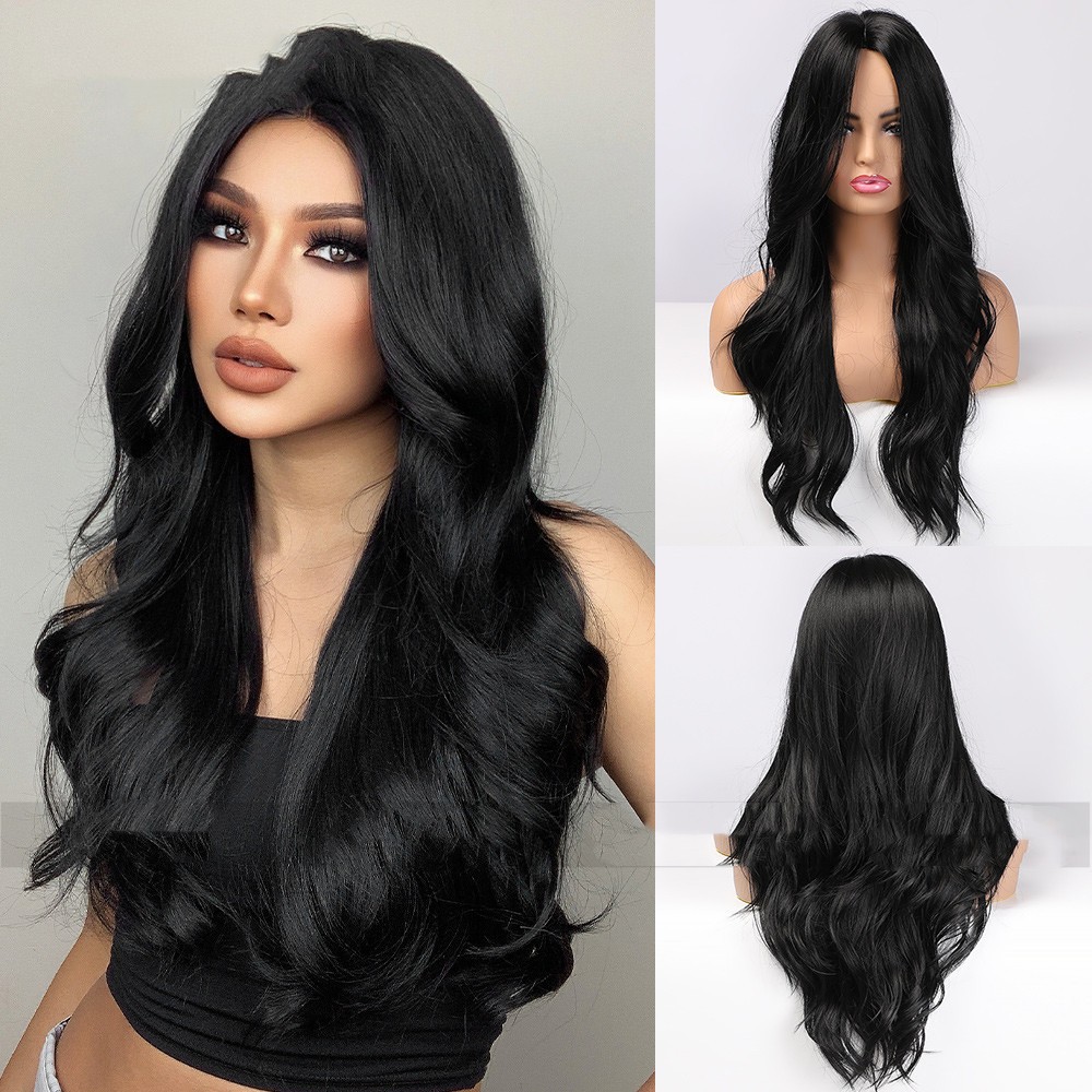 Black Medium Parted Long Curly Hair With Big Waves — foto 3