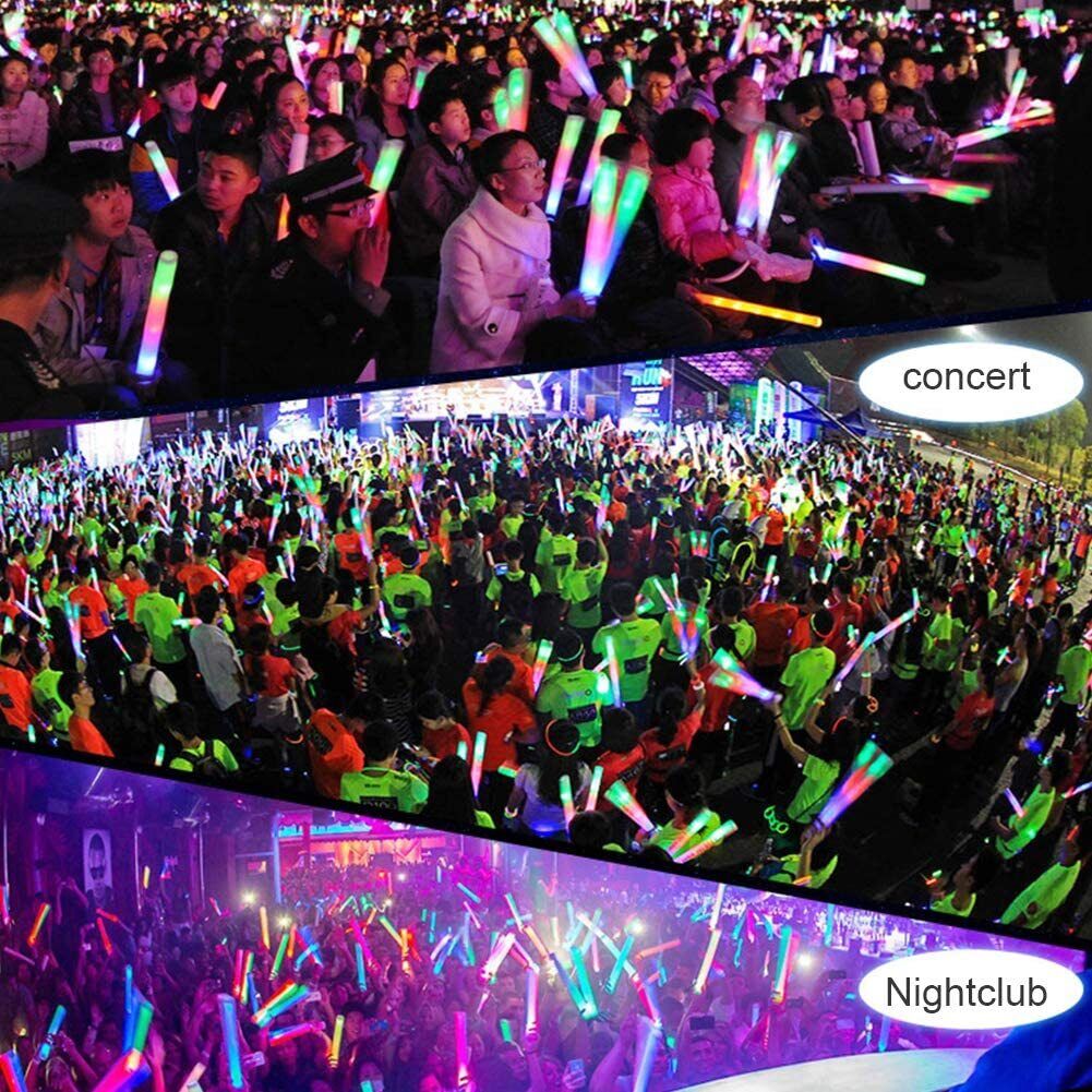 LED Foam Sticks Flashing MultiColor Glow In Dark White Batons Light Concert 11