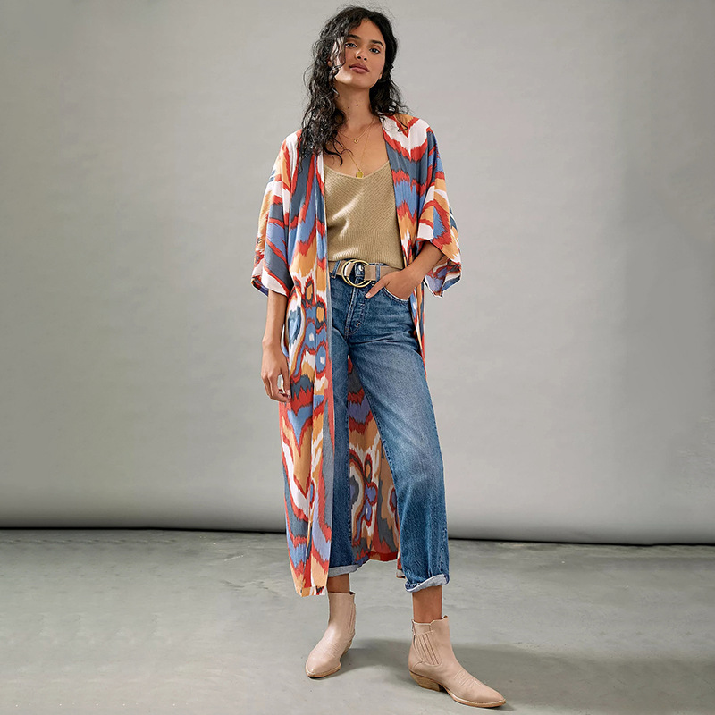 Mid Length Beach Blouse Printed Sun Protection Jacket