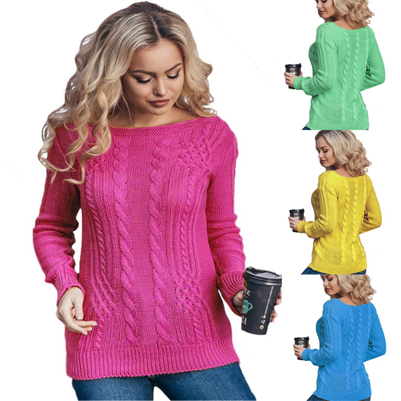 Title 9, Fluorescent Round Neck Twist Twist Casual Knitt...