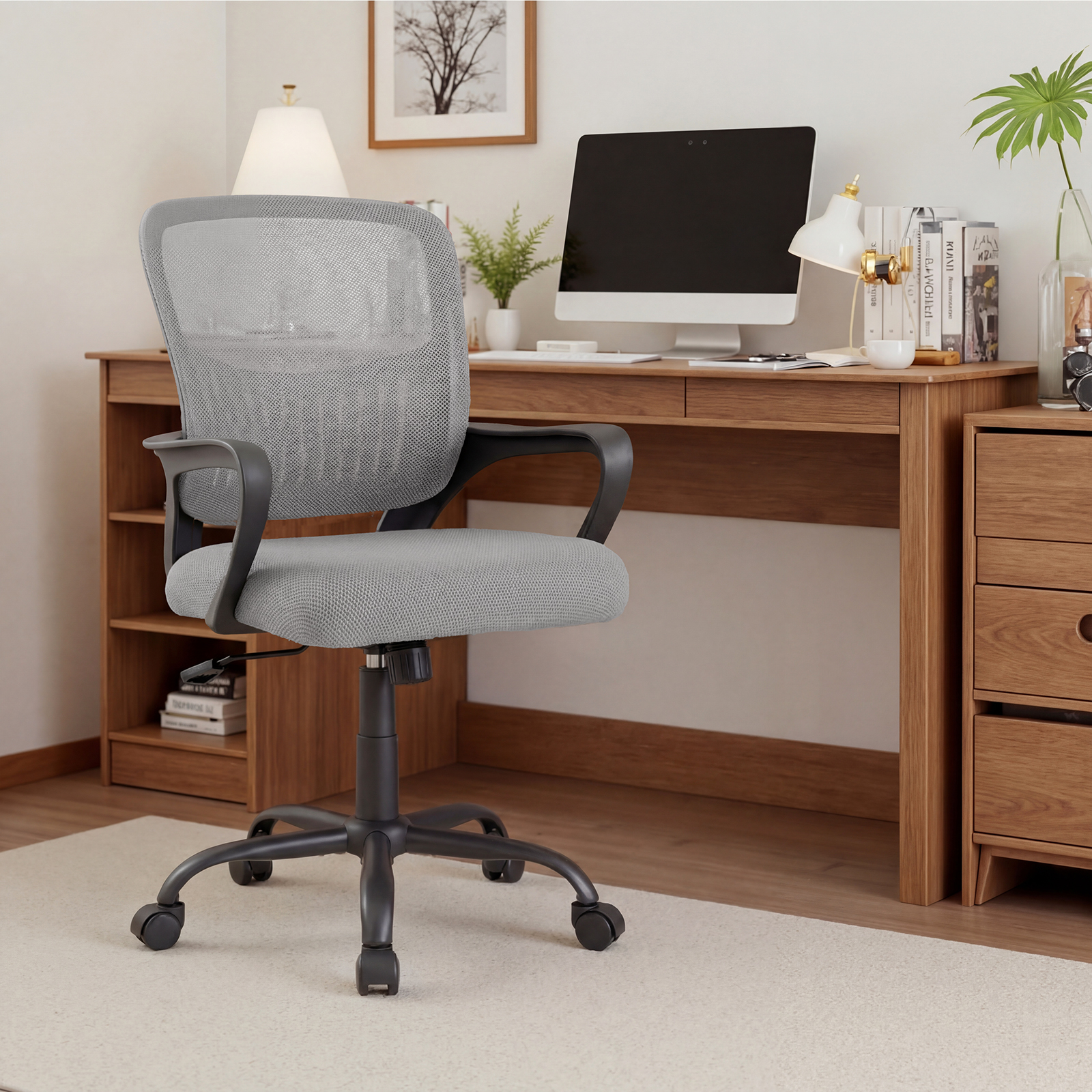 The Adjustable Rotating Back-style Computer Desk And Chair Not Only Offers Comfortable Lumbar Support But Also Comes With Comfortable Armrests.