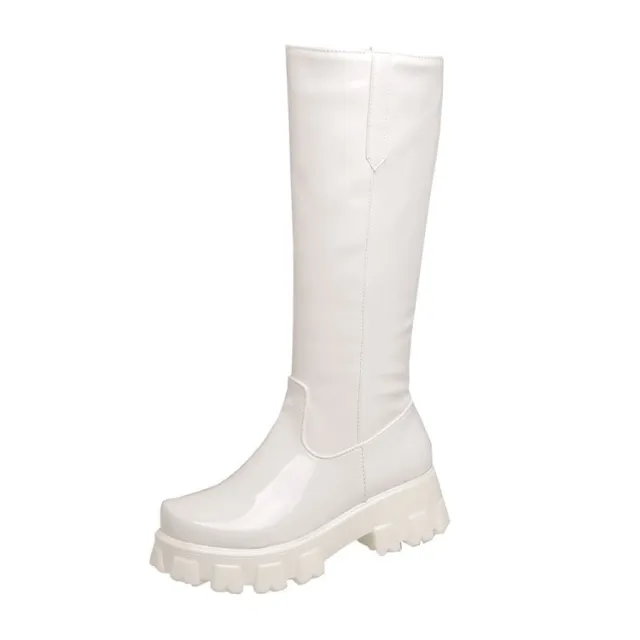 Women Knee High Boots Wedges High Heels Platform Lace Up Plush Inside Warm Fur White - Shop at LoveMi