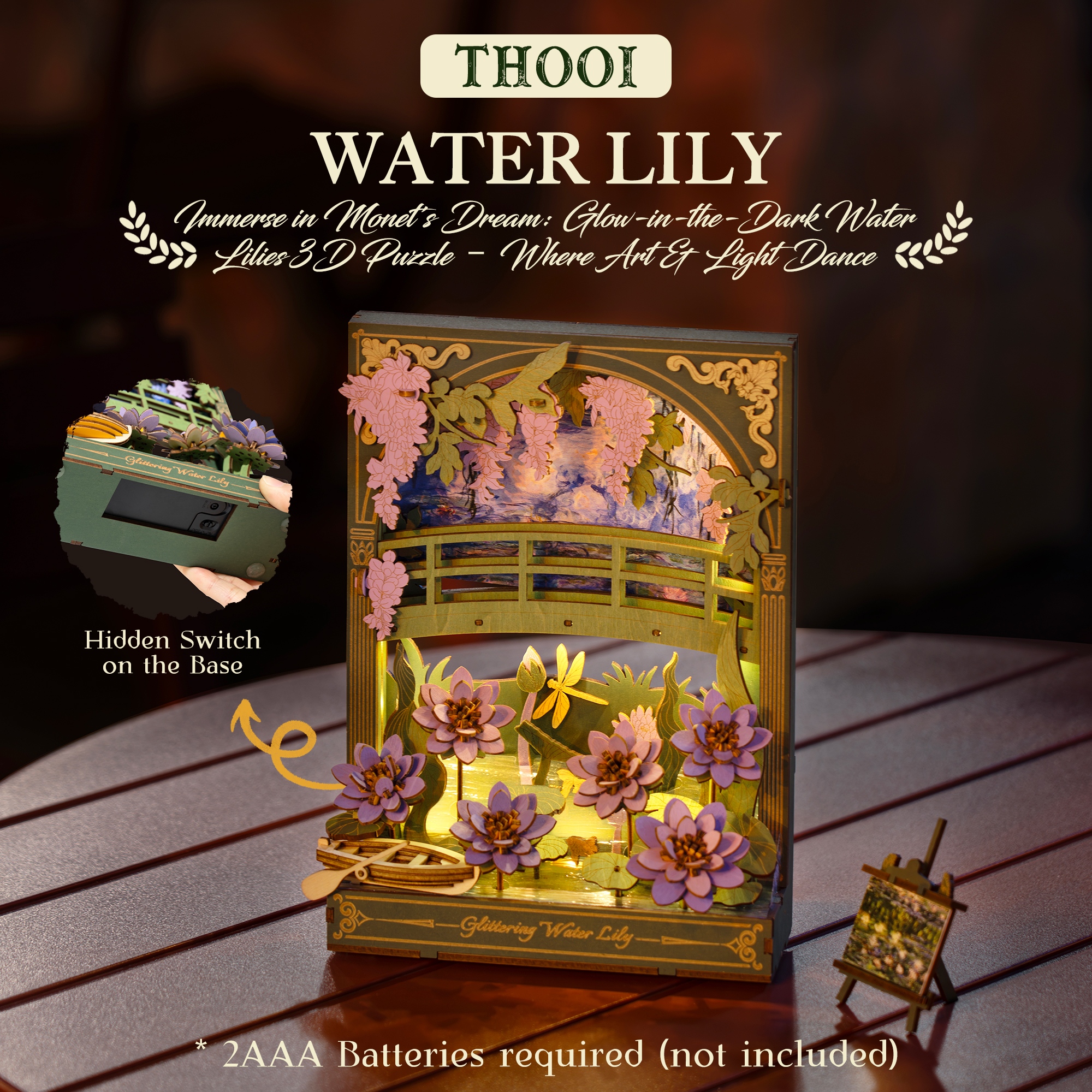 ROWOOD 3D Wooden Flower Puzzle - Flower Model With LED Lights,Desktop And Wall Display,Decorative Holiday And Birthday Gift, Artistic Flower DIY Kit For Adults And Teens