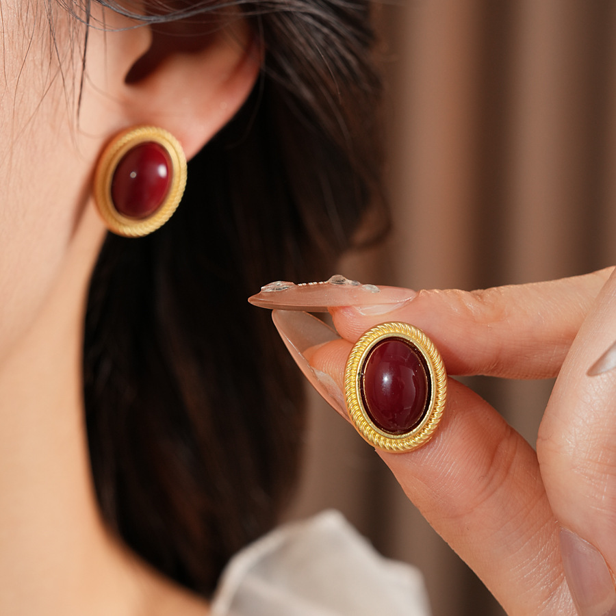 Vintage Gemstone Necklace And Earrings Set Alloy Gem Necklace Sterling Silver Post Stud Earrings Women Is Retro Jewelry
