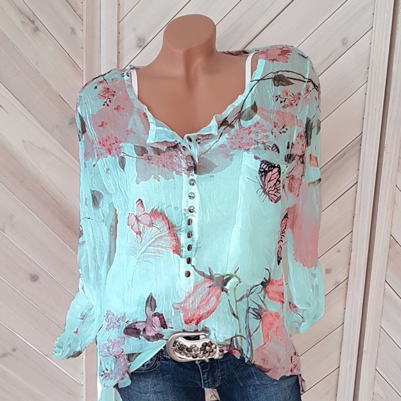 V-Neck Button Top Chiffon Shirt