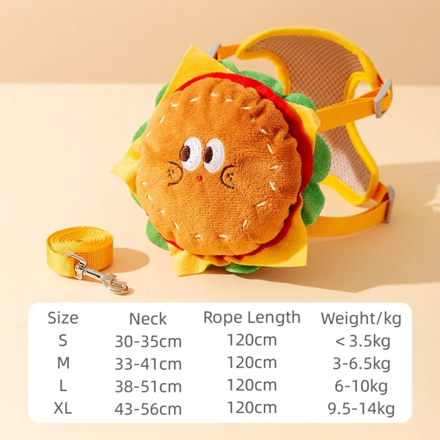 Cartoon Hamburger Chips Design Adjustable Vest Leash Rope For Cats And Dogs Walking Tow Rope With Backpack Escape Proof Vest Cute Burger - Shop at LoveMi