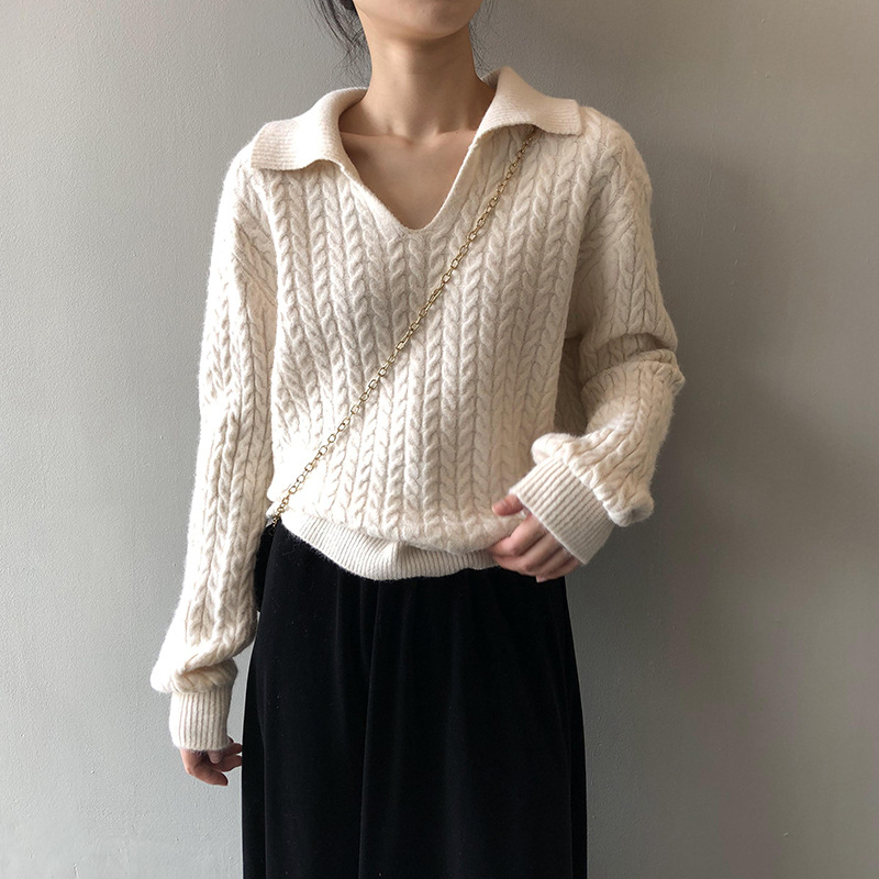 Title 10, Korean Style V Neck Loose Fitting Lazy Knit Top