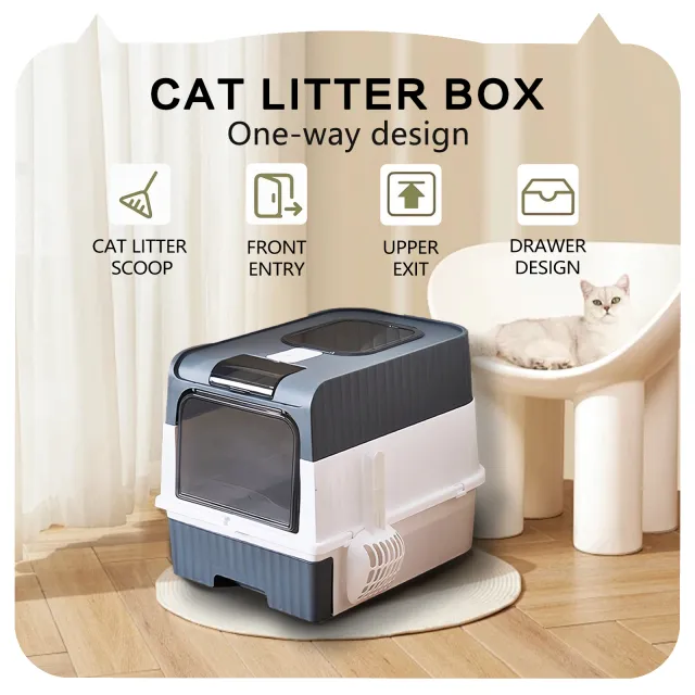 Super Large Capacity Cat Litter Box Easy To Clean, Odorless, Leak Proof, Not Easy To Leak, Pull out Design, Comfortable Toilet For Pets Grey - Shop at LoveMi