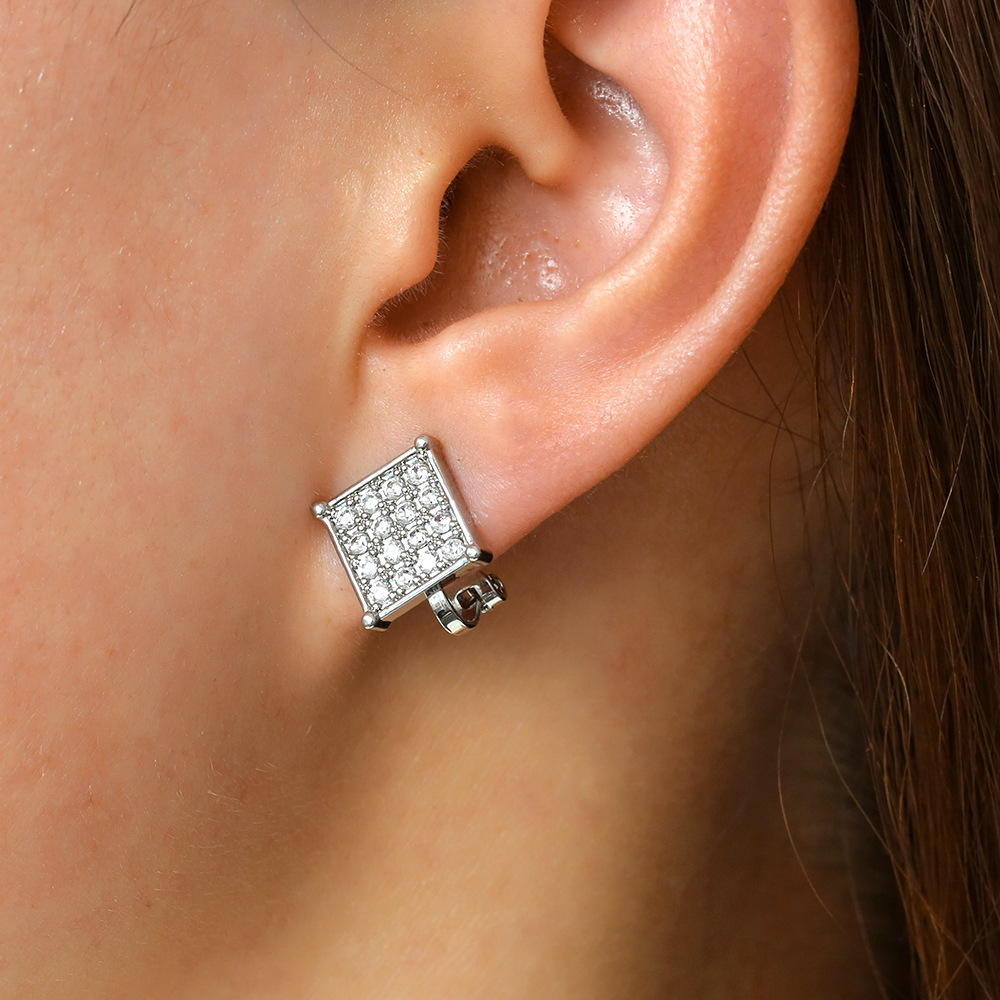 Female Copper Inlaid Zircon Square Pair Of Non-hole Ear Clips
