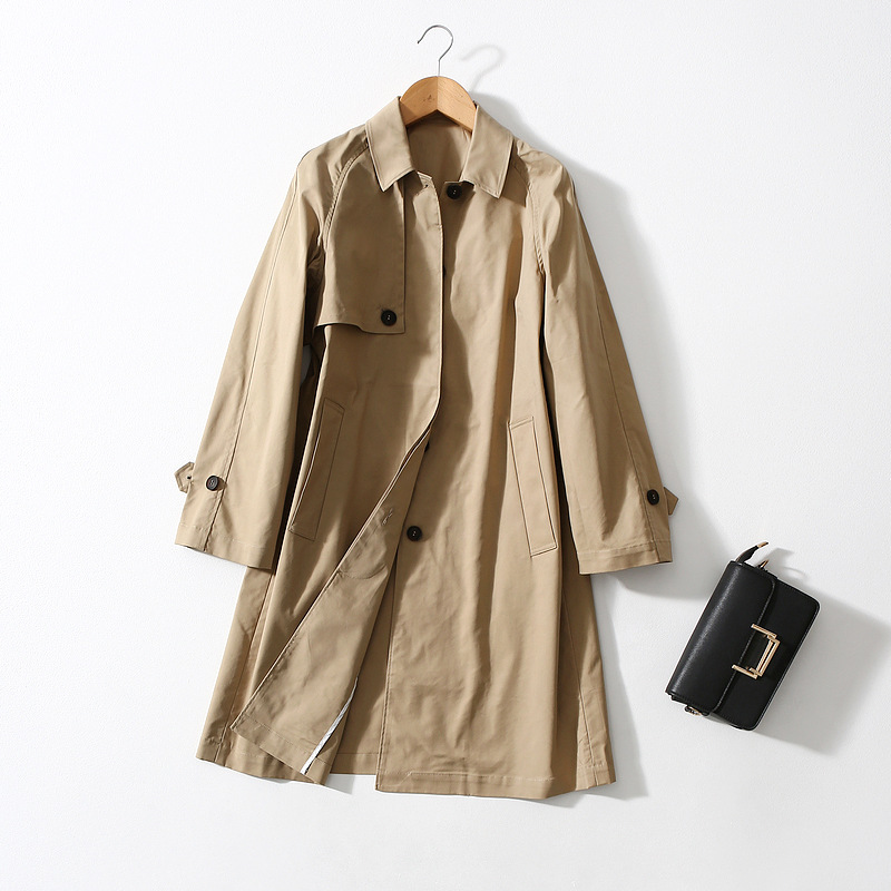 Women's Loose Drop-shoulder Long-sleeved Oblique Pocket Cotton Long Coat