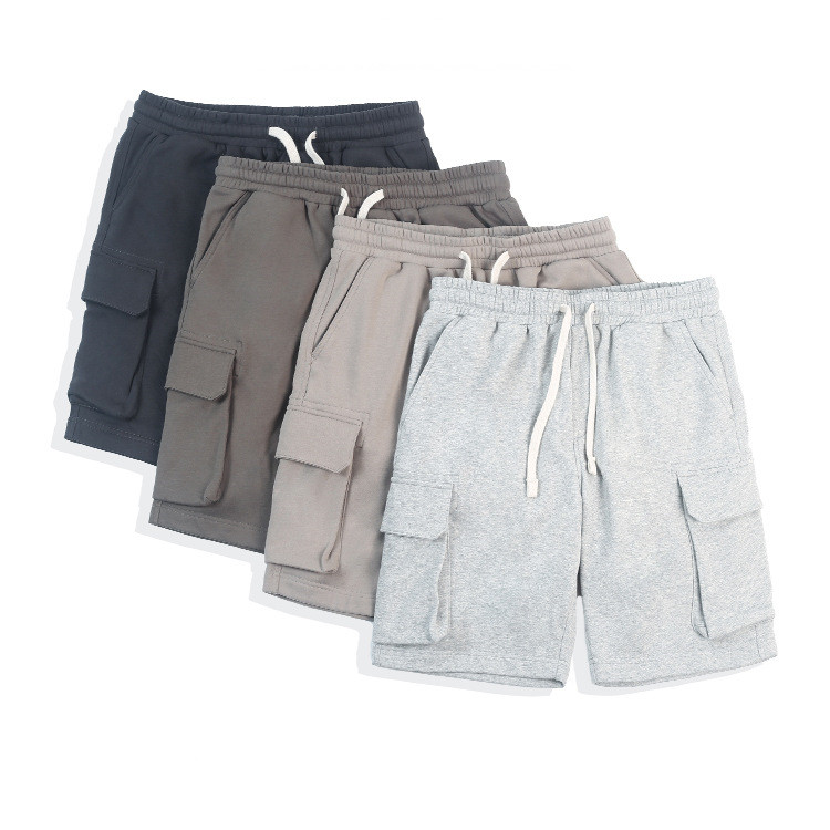 Solid Color Pants Loose Drawstring Elastic Waist Casual Pants Multi-pocket Japanese Cargo Shorts