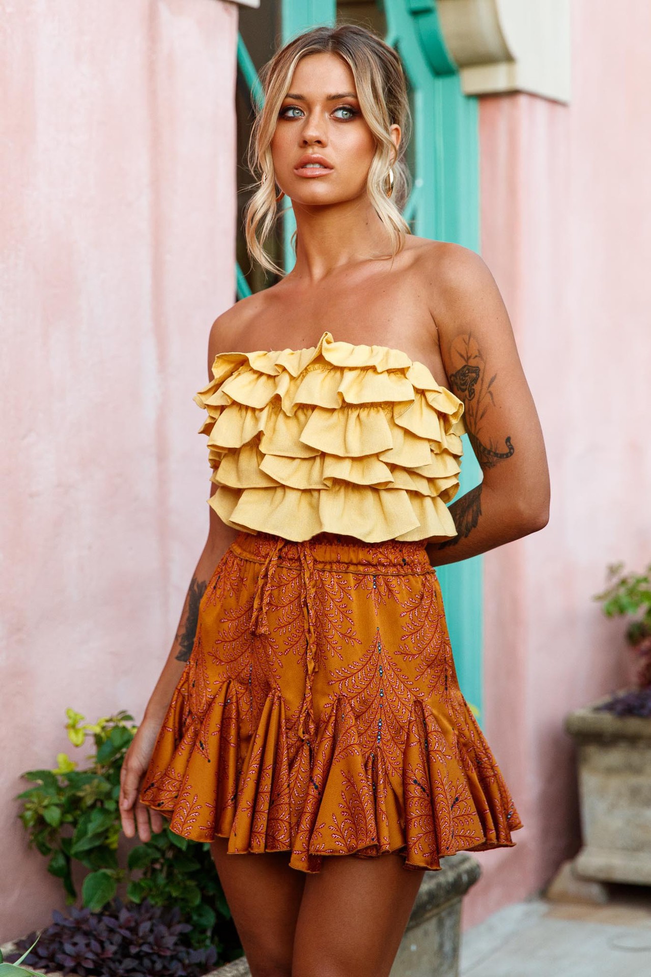 Pleated Skirt With Ruffles