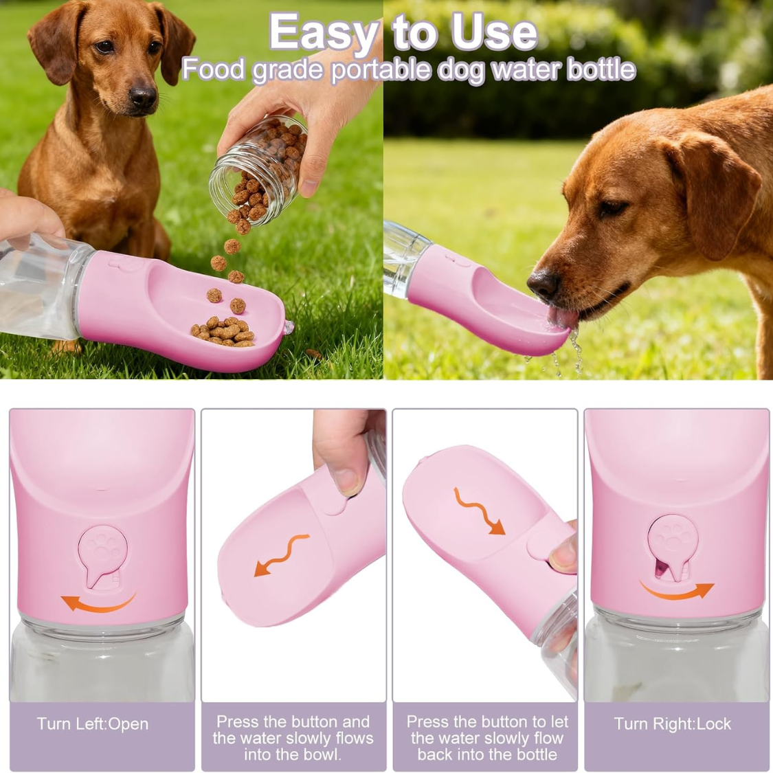 Portable Dog Water Bottle With Food Container, Drinking Bottle For Travel 2 In 1 Dog Water Bowl, Leak Proof Pet Water Dispenser, BPA Free, Puppy Essentials, For Walking Hiking — foto 4