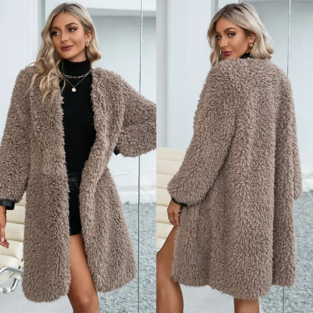 Loose Casual Mid length Fur Fur Coat Foreign Trade Coffee - Shop at LoveMi