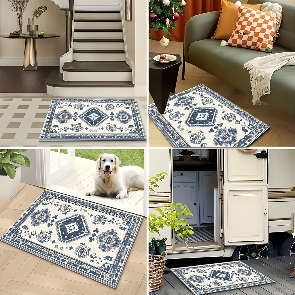 Blue And White Retro Ethnic Style Kitchen Carpet Three-piece Set Niche Artistic Texture Infuses Retro Ritual Feeling For Kitchen Space Non-slip Easy-to-clean And Also Produces A Piece Of Cashmere-like 9