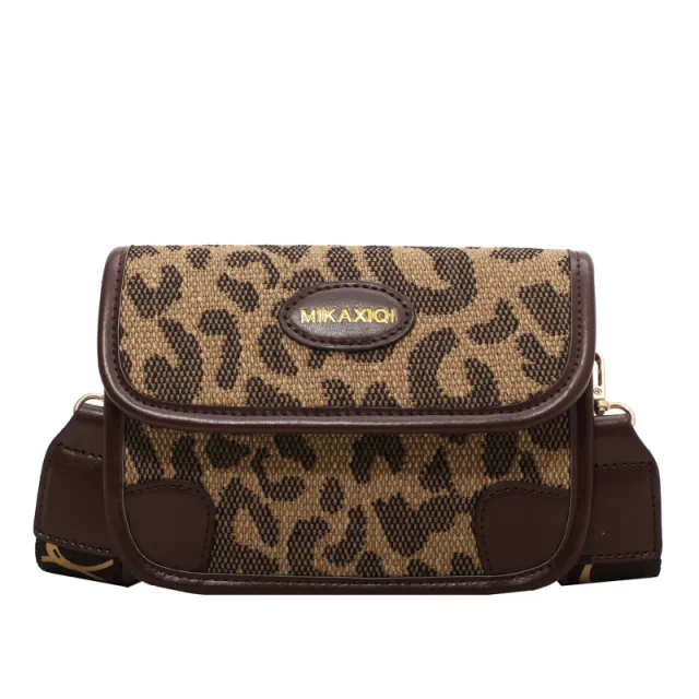 Letter Wide Shoulder Strap Leopard Print Fashion Small Square Bag Leopard - Shop at LoveMi