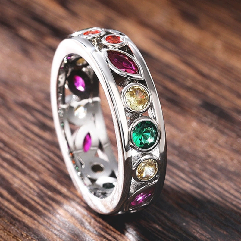 Title 4, Hollow Diamond Multi Color Couple Ring. Celebra...