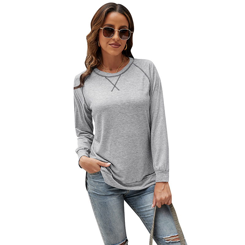 Women's Contrasting Color Cross Loose Top Long Sleeve Casual T-Shirt