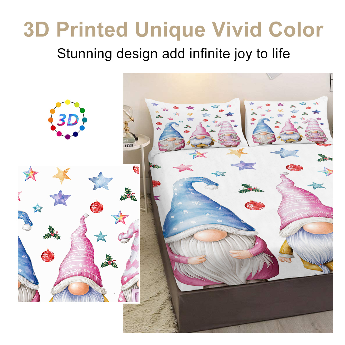 Christmas Fitted Sheet Set Xmas Snowman Bed Sheets For Kids Teen Girls Winter Snowflakes Christmas Decor Bedding Set 1 Fitted Sheet & 2 Pillowcase