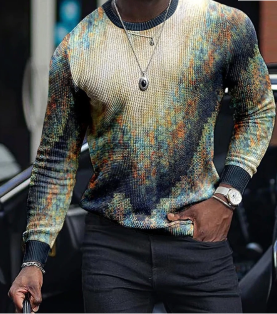 New 3D Abstract Graffiti Geometric Colorblock Men's Long Sleeve T-Shirt