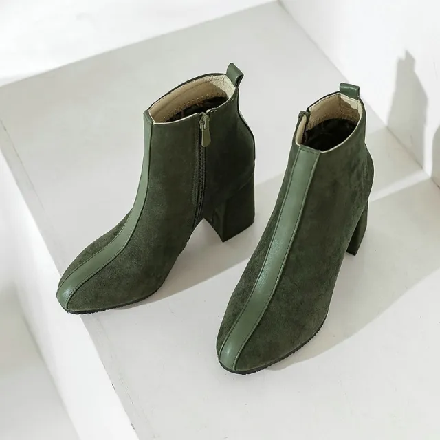 Women's Suede Martin Boots With Square Toe Block Heel Green - Shop at LoveMi