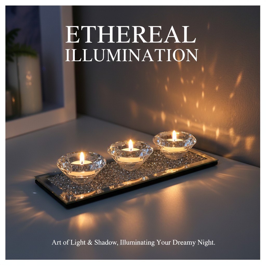 Crushed Diamond Mirrored Candle Holder Set With 3 Clear Glass Crystal Tealight Cups, Luxury Rectangular Tray Decorative Candlestick For Bedroom Bathroom Wedding Table Home Decor
