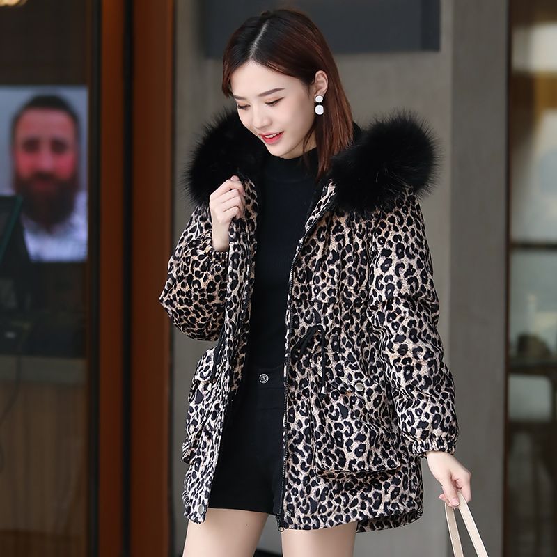 Women's Golden Velvet Leopard Cotton Coat