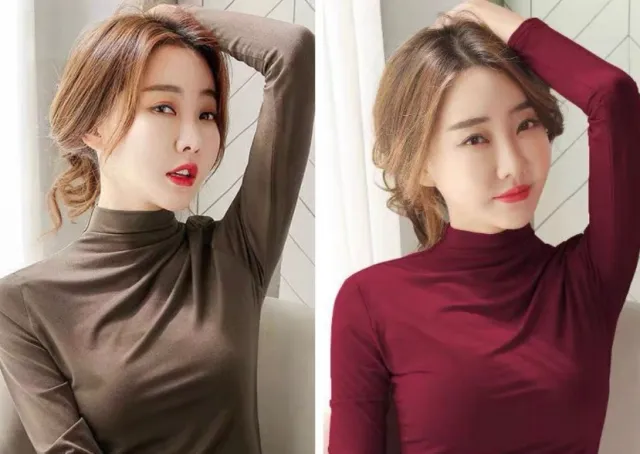 Half High Collar Long Sleeve Base Coat Coffee Red - Shop at LoveMi