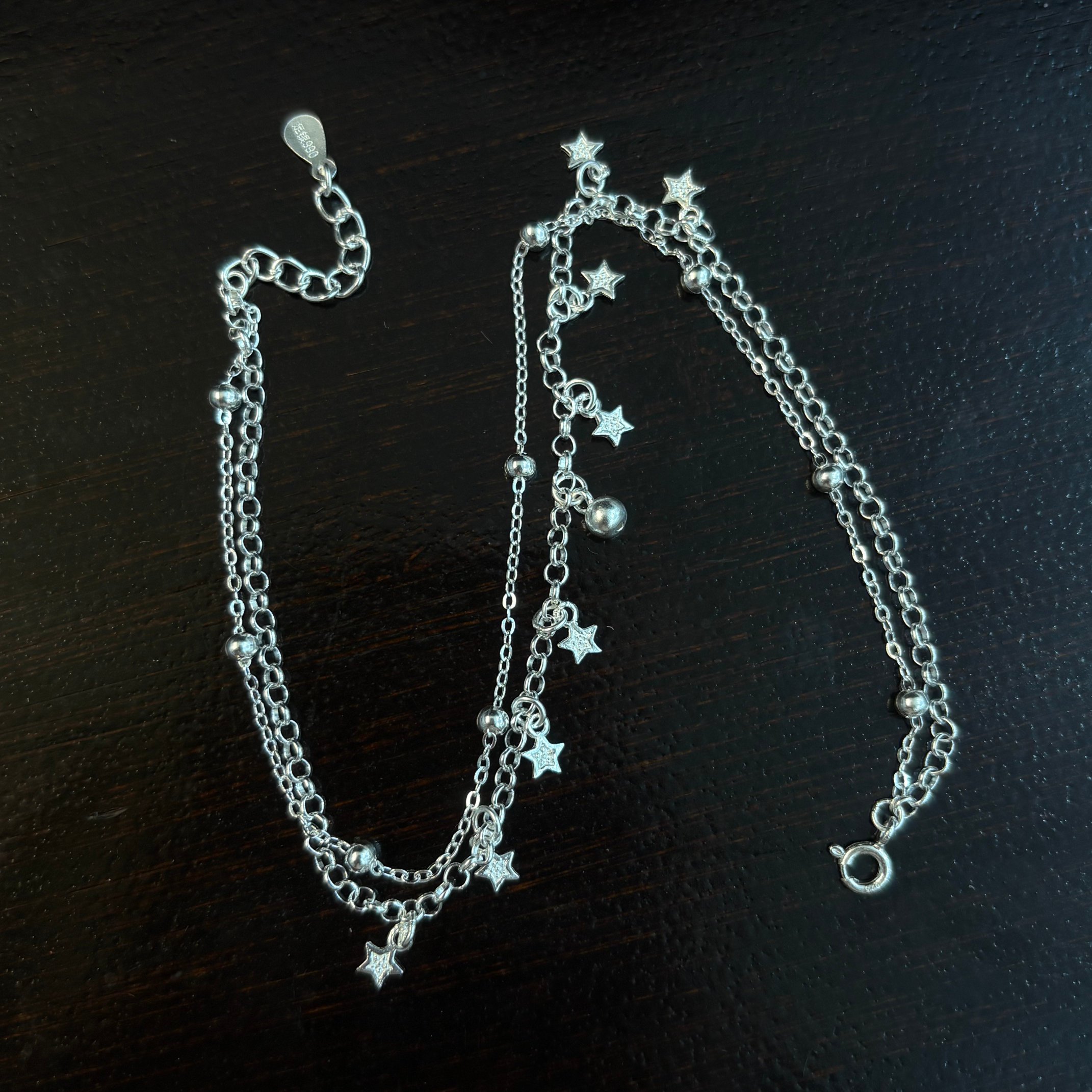 Sterling Silver Star Bead Anklet, picture 3 of 5