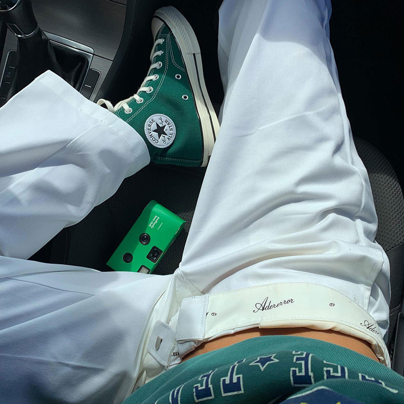 Contrast Color Cuffs Solid Color Simple Design Straight-leg Pants