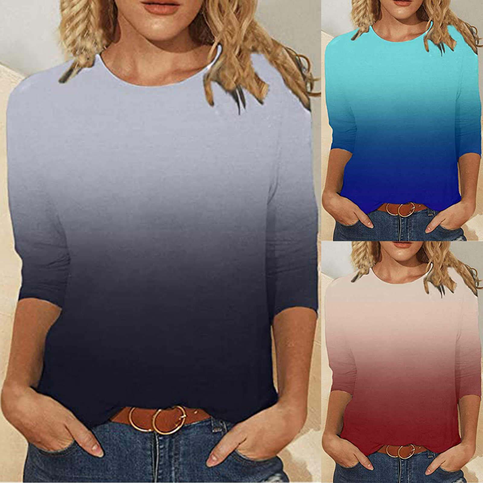 Fashion Round Neck Print Mid-length Sleeve T-shirt Top