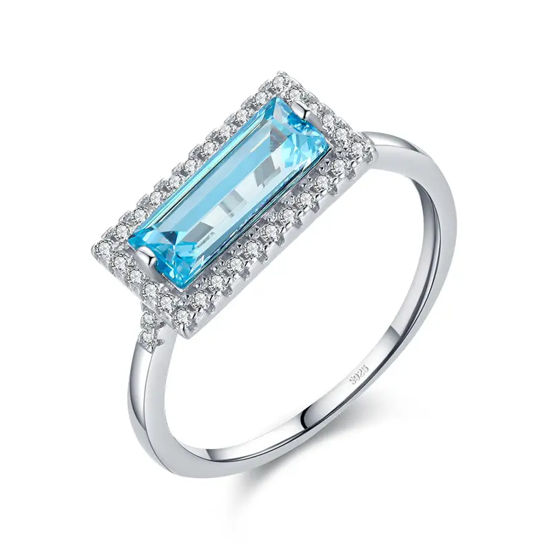 S925 Sterling Silver Aquamarine Zircon Closed Ring