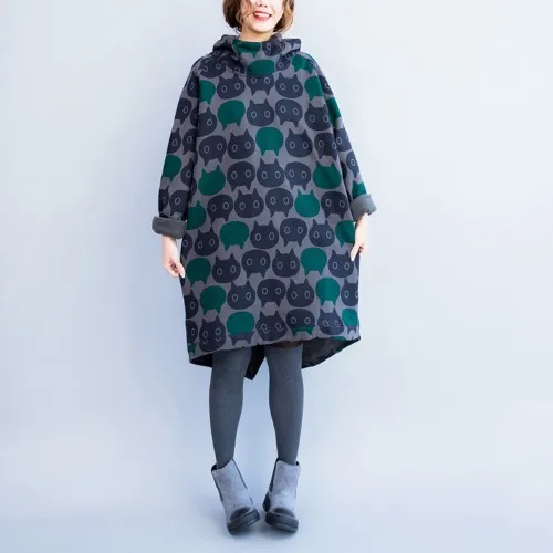 Fashion Women's Long Thick Hooded Printed Sweater Grey - Shop at LoveMi
