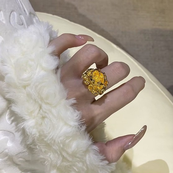 New Chinese Style Peony Gold Ring For Women, Retro National Style Luxury High-end Large Flower Finger Ring