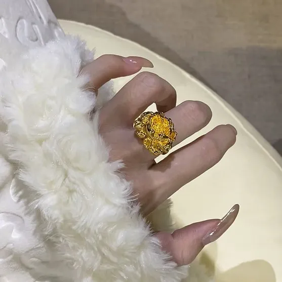 New Chinese Style Peony Gold Ring For Women, Retro National Style Luxury High-end Large Flower Finger Ring