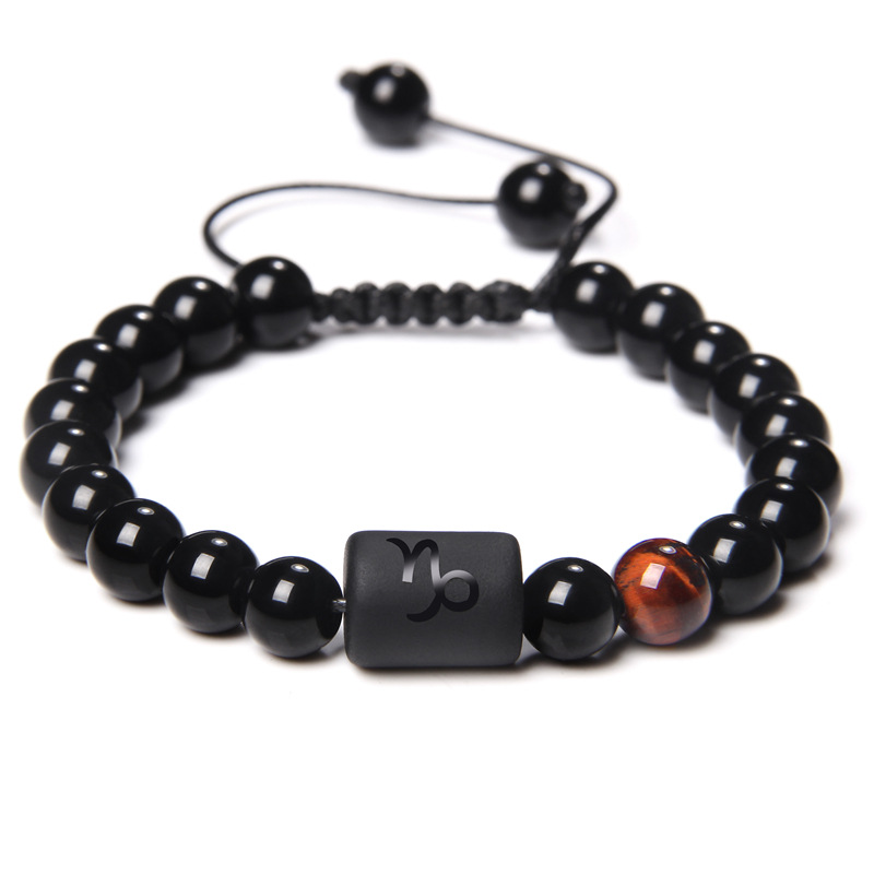 Twelve Constellation Black Glossy Bead Woven Bracelet