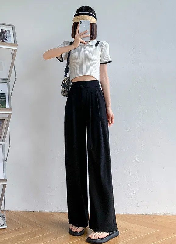 Women's New Double Breasted Dragon Fruit Color Suit Pants - Extended Black