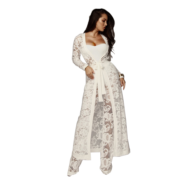 Women's Autumn Lace Wide Leg Pants Casual Three Piece Suit