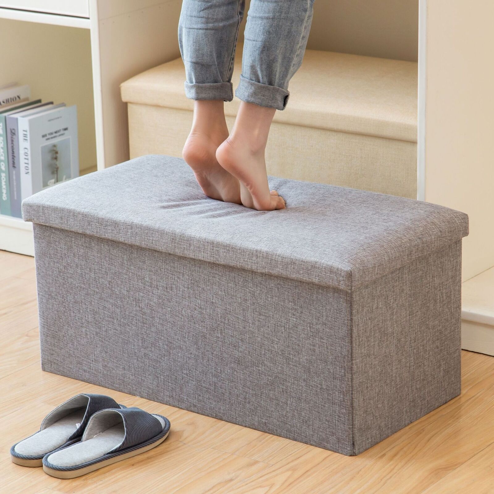 Storage Box Foldable Ottoman Seat Toy Foot Stool Bench Home UK — image 2
