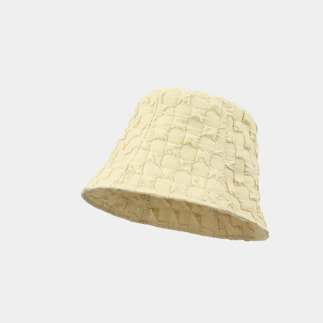 Cloud Pleated Bubble Check Bucket Hat Yellow - Shop at LoveMi