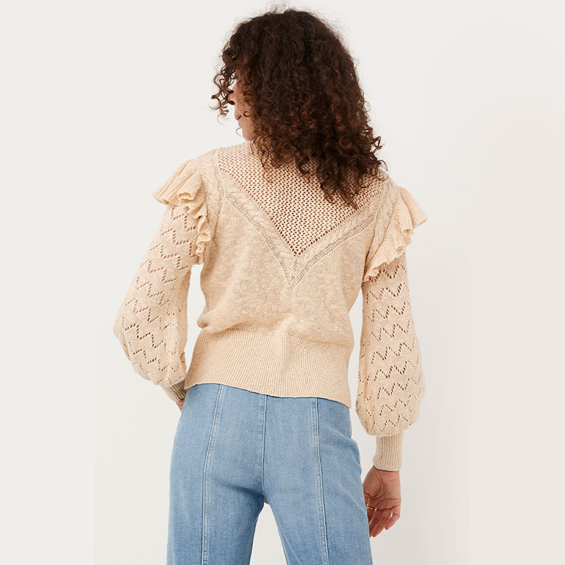 Title 5, Solid Color Sweater, Lotus Leaf Sleeve Knitting...