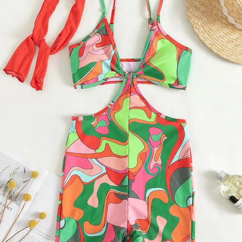 European And American Retro Printed One-piece Swimwear
