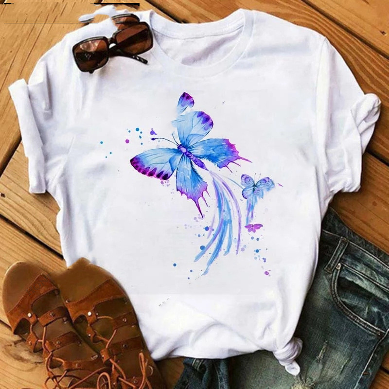 Title 15, Loose Round Neck White Ladies Casual T Shirt Wi...