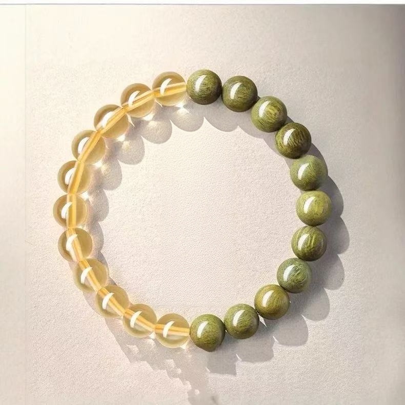 Natural Tiger Eye Citrine Bracelet Green Aventurine Two Tone Beaded Chain Unisex Wealth Energy Jewelry