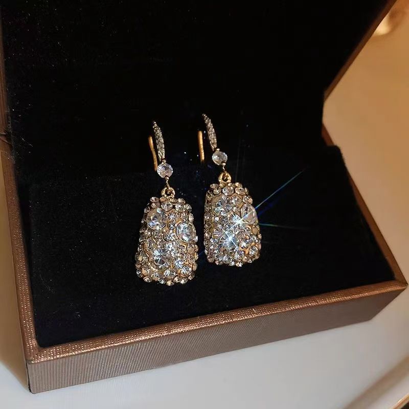 2026 Hot New Zircon Hook Dangle Earrings, Micro Paved Full Shiny Rhinestones, Light Luxury Elegant High-End Drop Ear Jewelry For Women