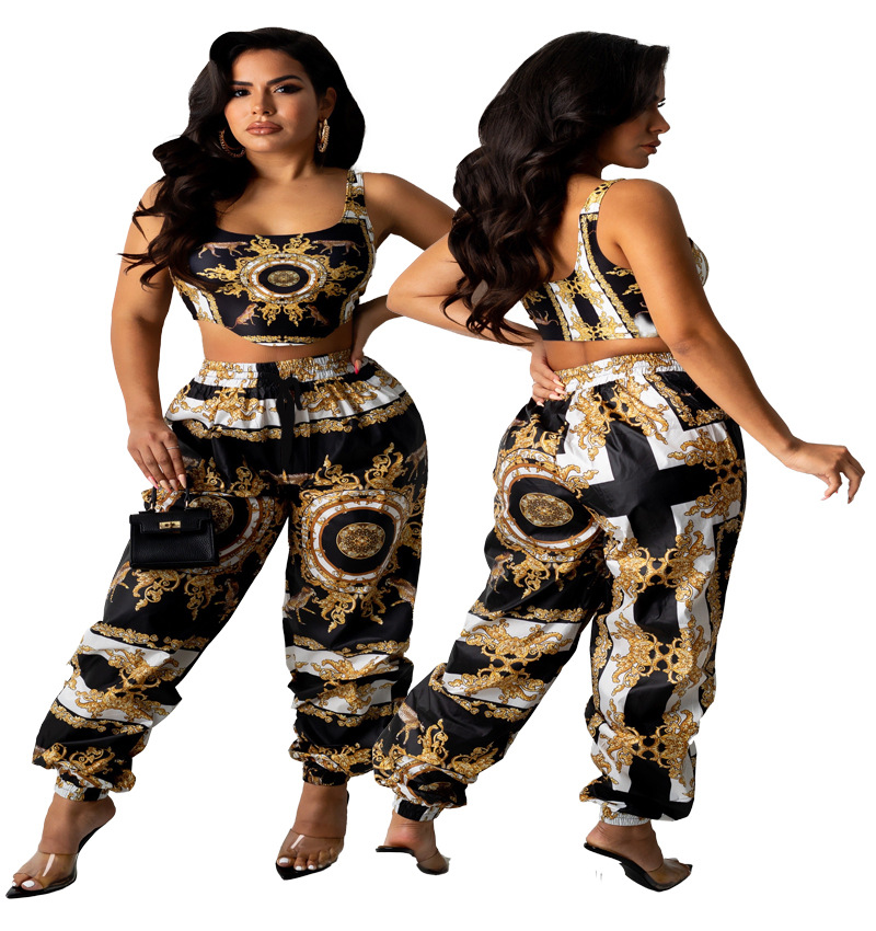 Summer New Pants Suit Vest Fashion Print Short Sleeves