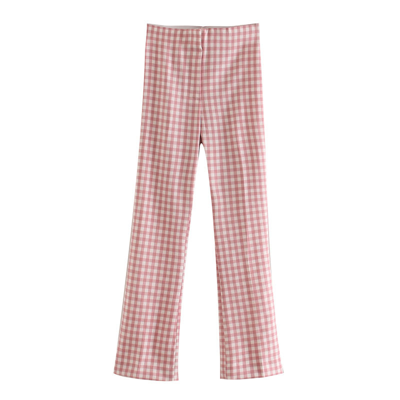 Simple Check Pattern With Belt Suit Jacket High Waist Casual Pants