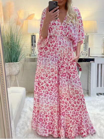 Title 3, Printed V-neck High Waist Loose Jumpsuit Wide L...